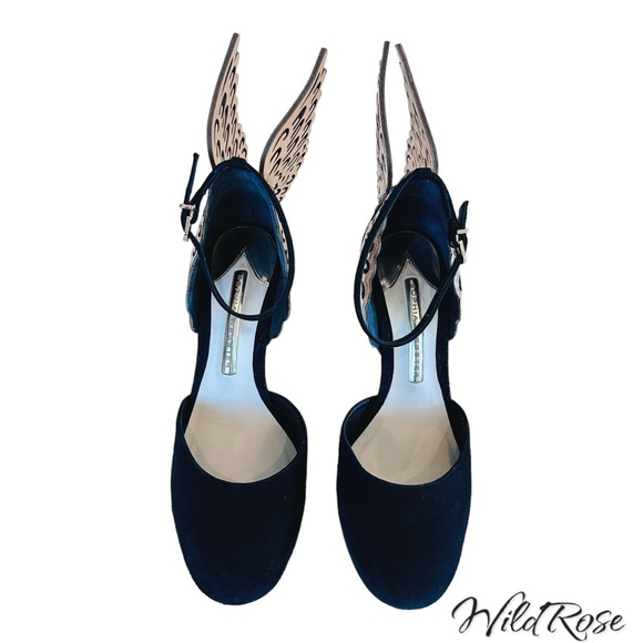 SOPHIA WEBSTER EVANGELINE D’ORSAY BLACK & ROSE GOLD BUTTERFLY WINGS PUMPS SZ 36 - Picture 4 of 17